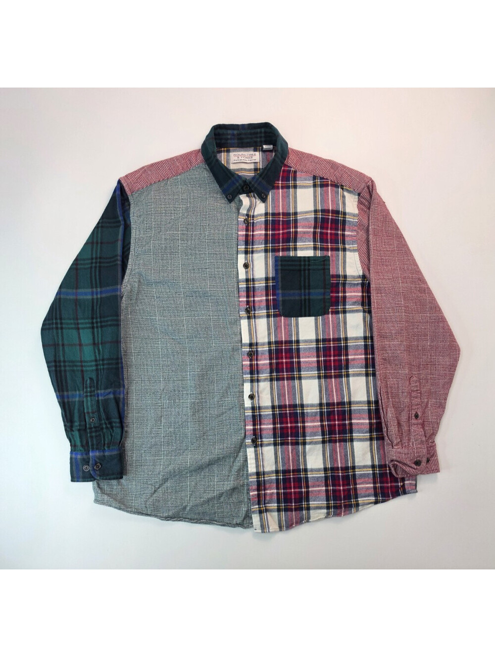 Roundtree Yorke Portuguese Multi Colorblock Plaid Flannel Shirt Mens Size XL